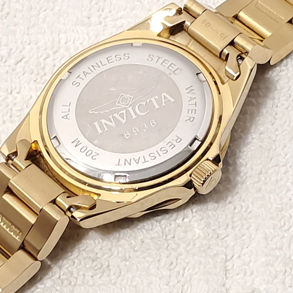 Invicta Men's Date Black Dial Gold Plated Quartz Watch WR 200 Meters